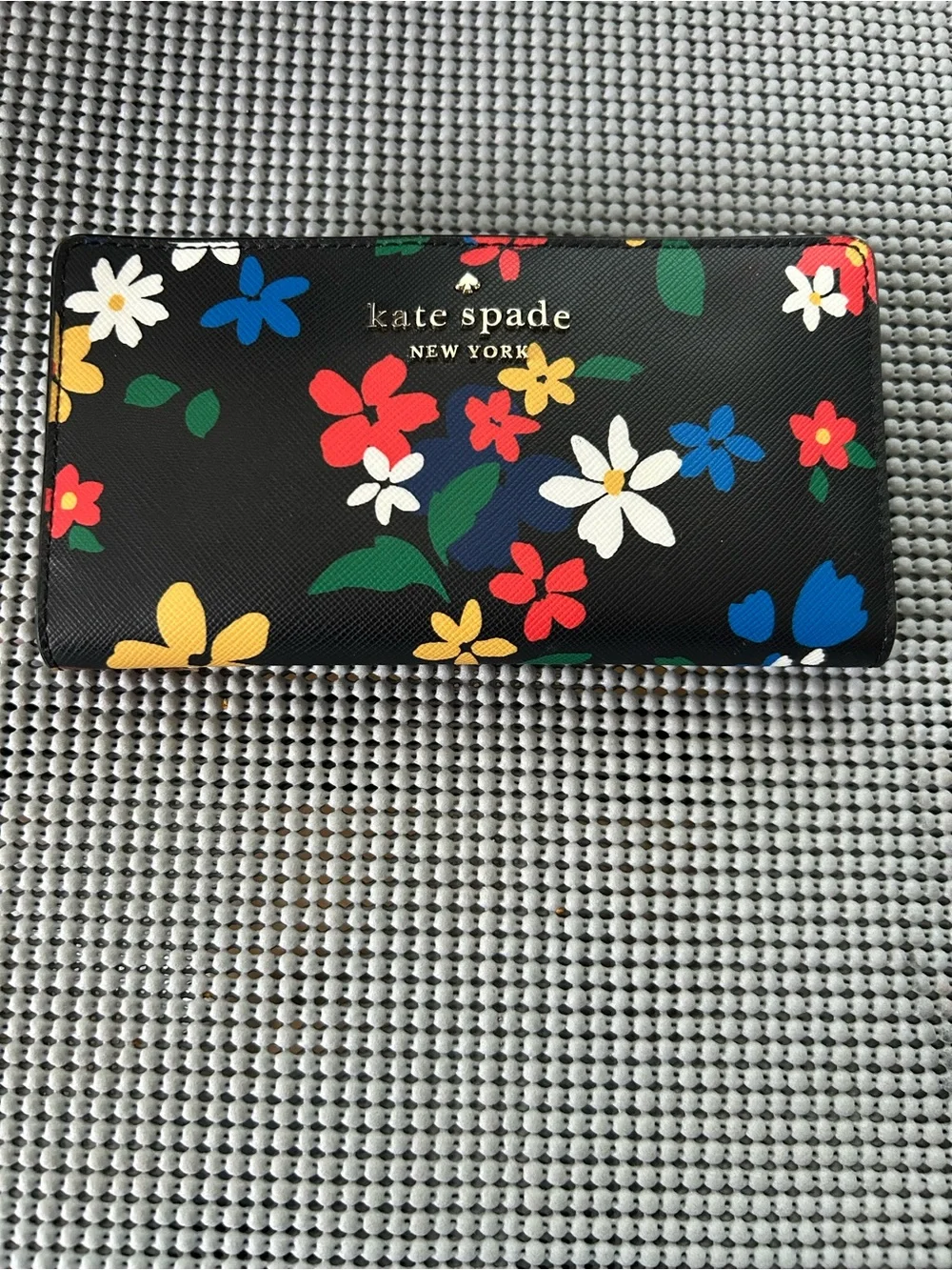 kate spade Black Floral Continental Wallet with Multicolor Blooms